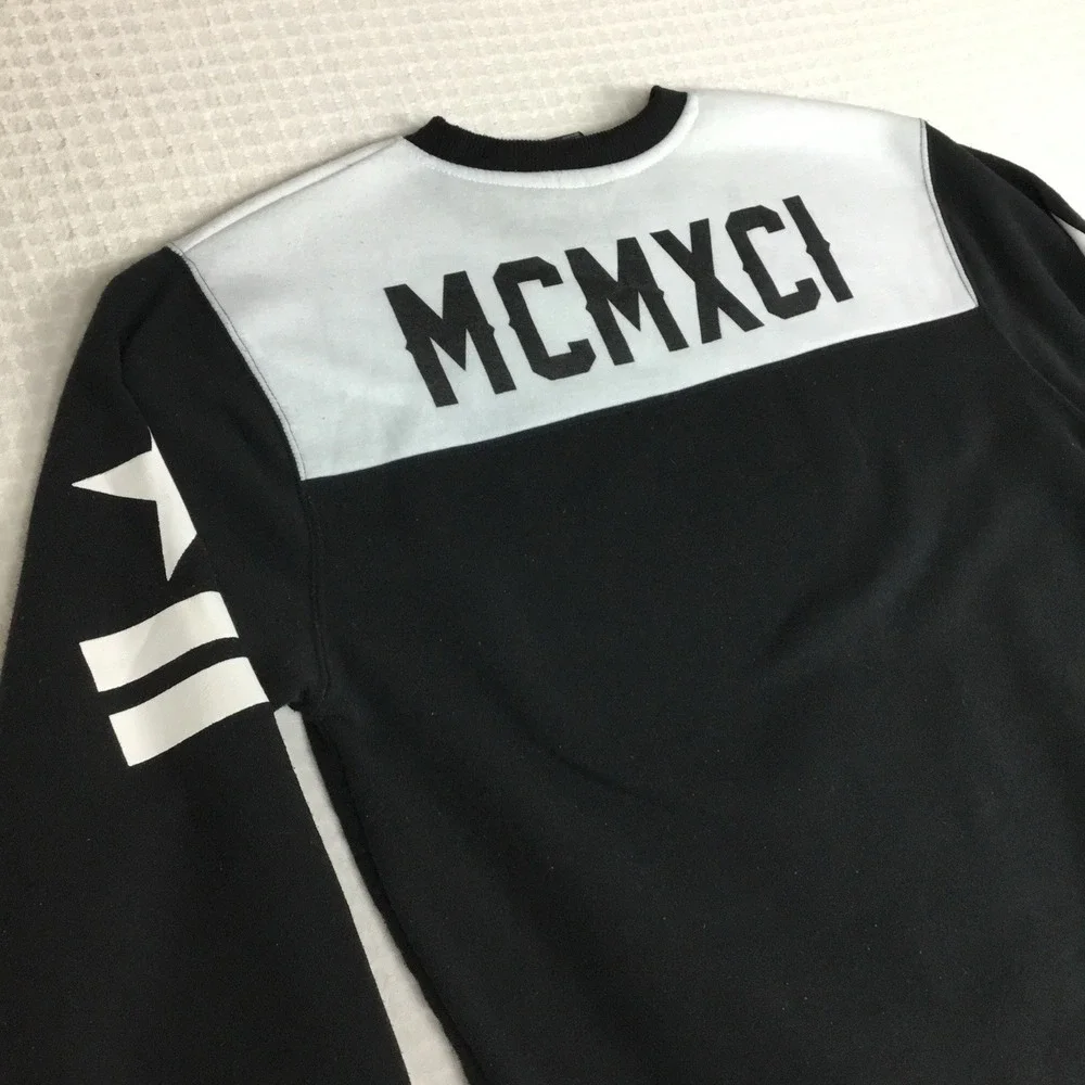 Southpole Mens Large‎ Black White MCMXCI Graphic Crewneck Sweatshirt Streetwear